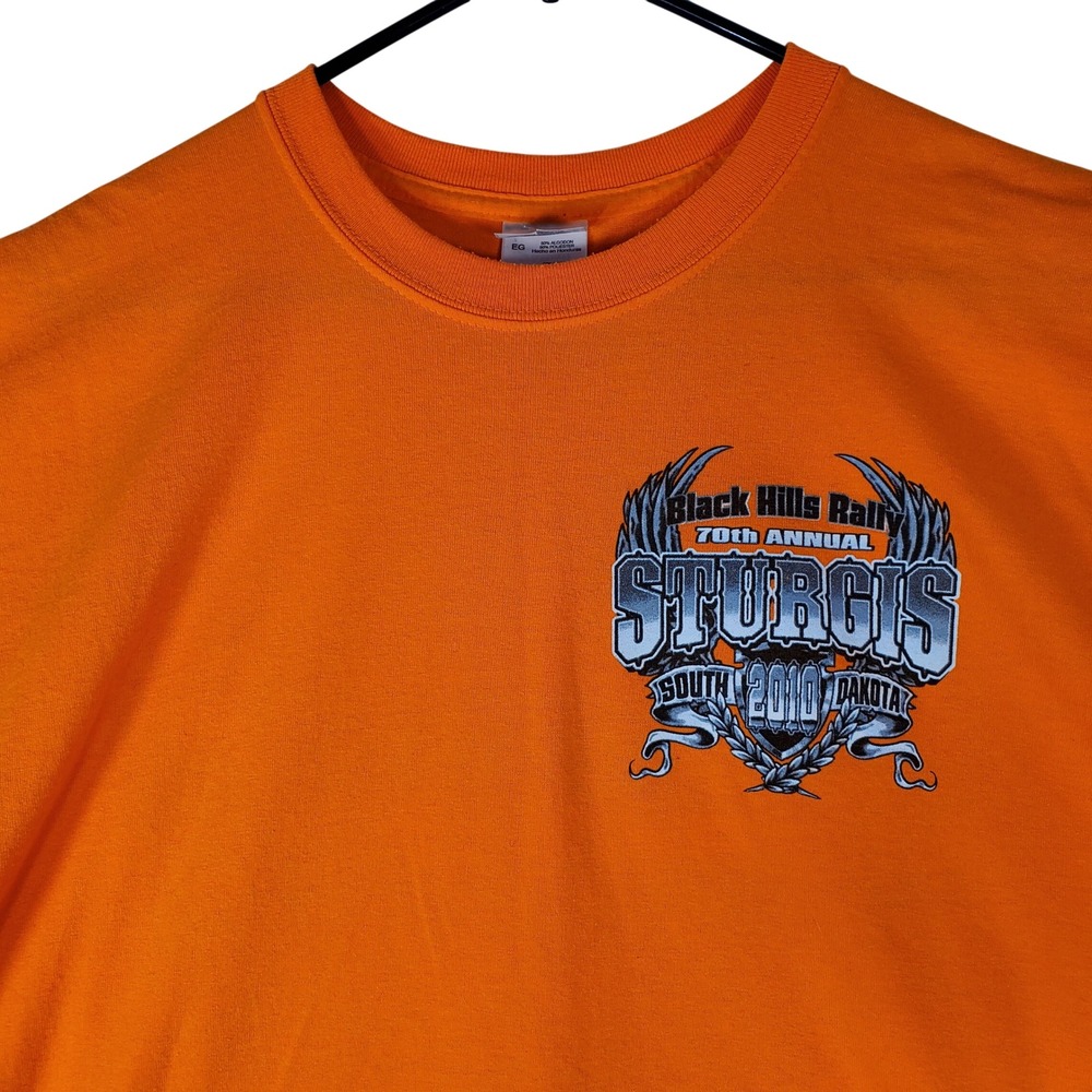 Gildan Sturgis 2010 Black Hills Rally 70th Anniversary T-Shirt Orange XL Mens